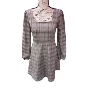 Allegra K Gray Plaid Long Sleeve Dress